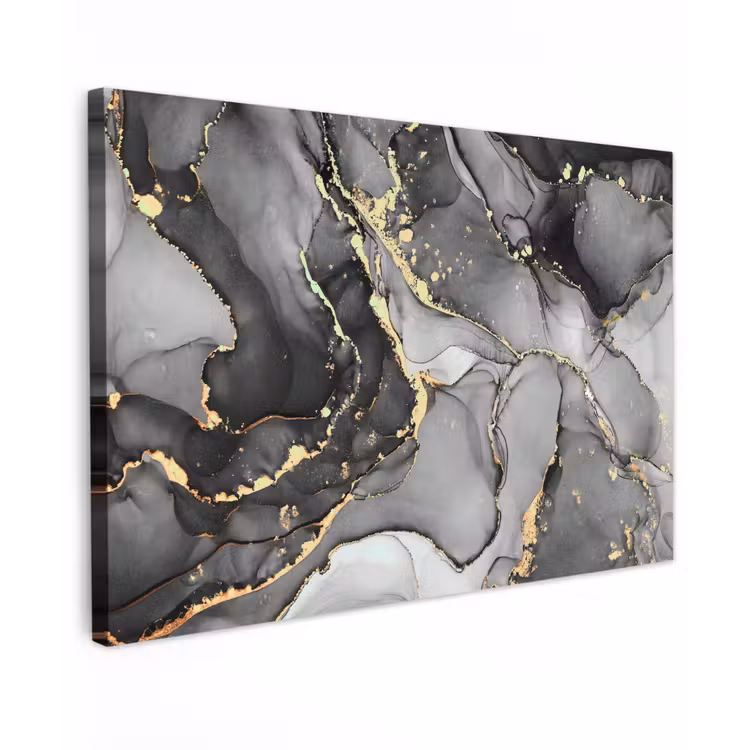 Canvas schilderij - Marmer - Zwart - Goud - Grijs — 1