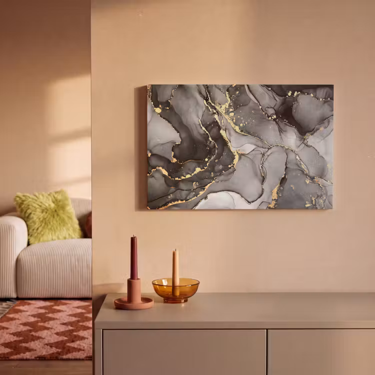 Canvas schilderij - Marmer - Zwart - Goud - Grijs — 2