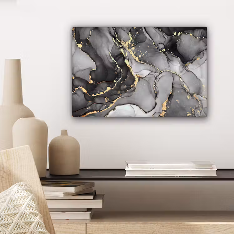 Canvas schilderij - Marmer - Zwart - Goud - Grijs — 5