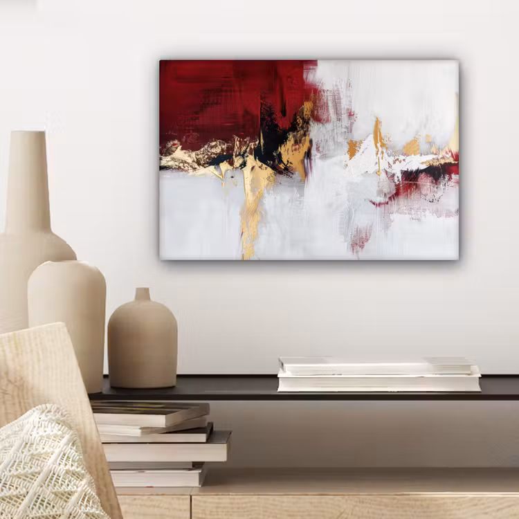 Canvas schilderij - Rood - Marmer - Abstract - Goud - Modern — 5
