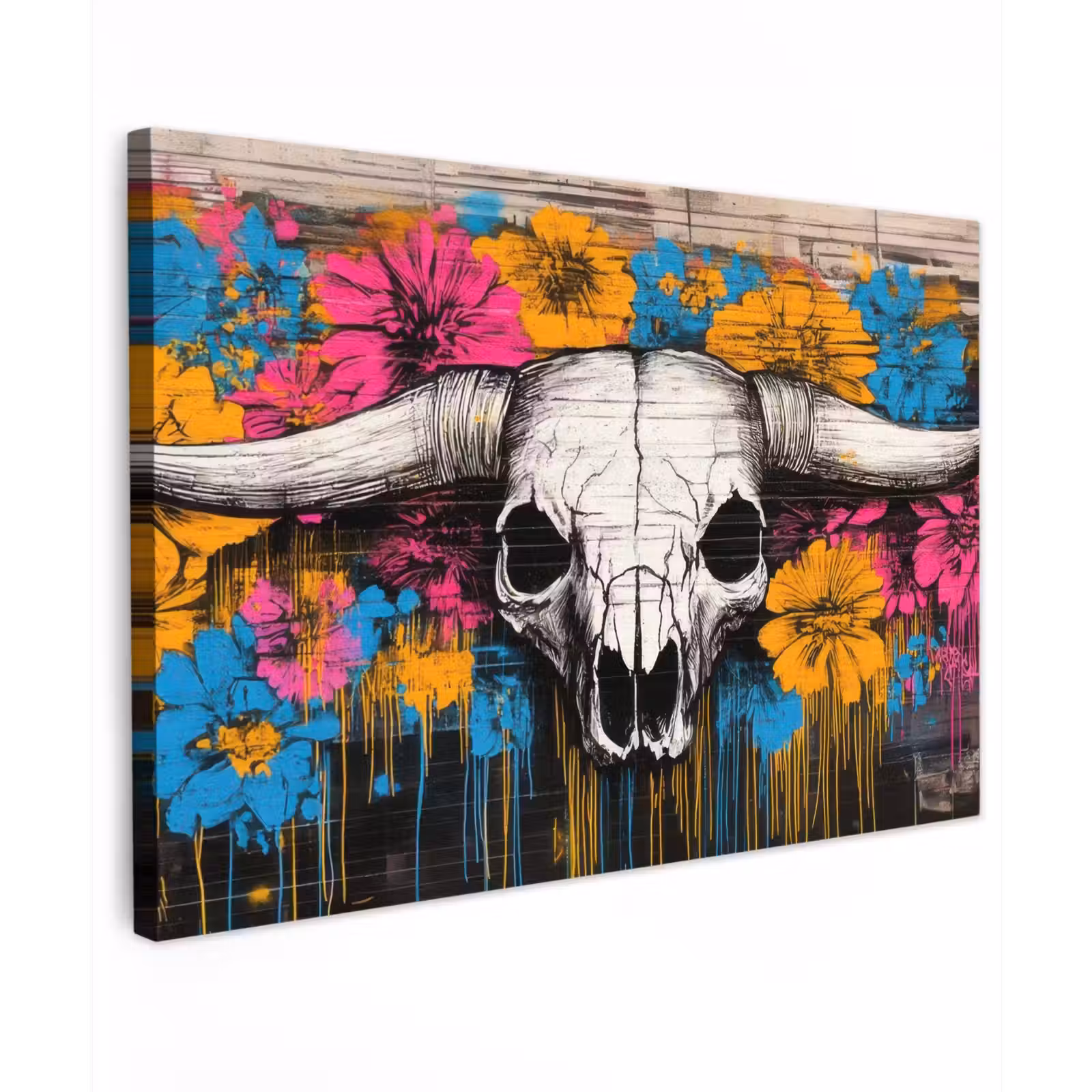 Canvas schilderij - Schedel - Bloemen - Graffiti — 1