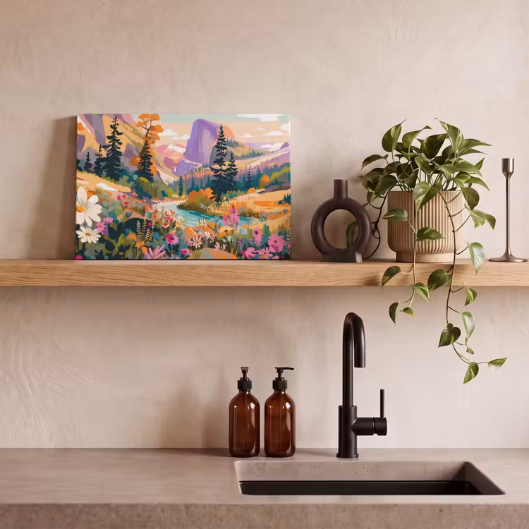 Canvas schilderij - Rivier - Vallei vol bloemen - Levendig — 3