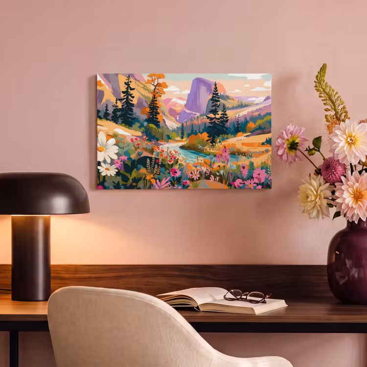 Canvas schilderij - Rivier - Vallei vol bloemen - Levendig — 4