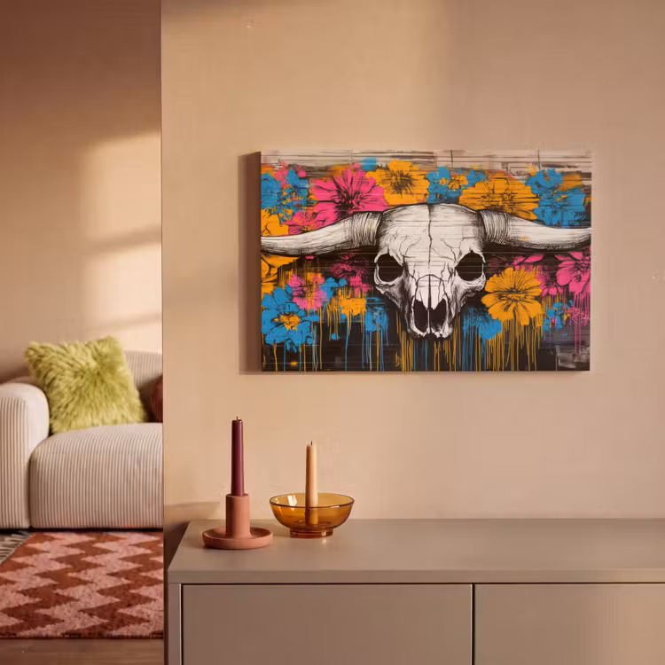 Canvas schilderij - Schedel - Bloemen - Graffiti — 2