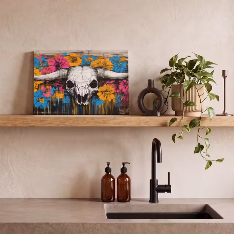 Canvas schilderij - Schedel - Bloemen - Graffiti — 3