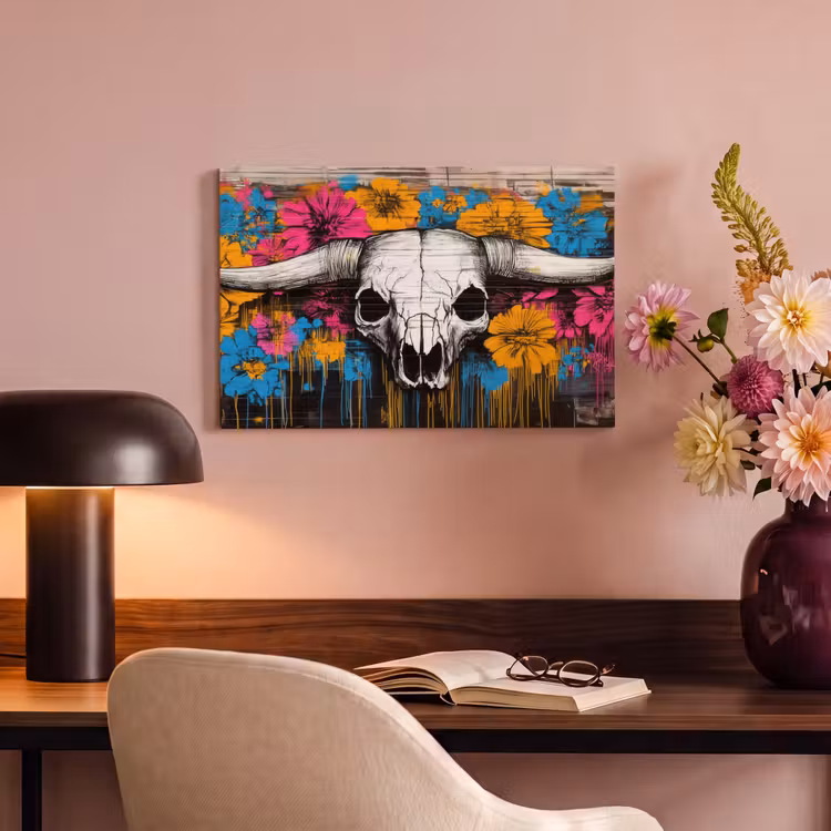 Canvas schilderij - Schedel - Bloemen - Graffiti — 4