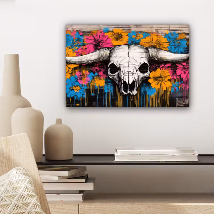 Canvas schilderij - Schedel - Bloemen - Graffiti — 5