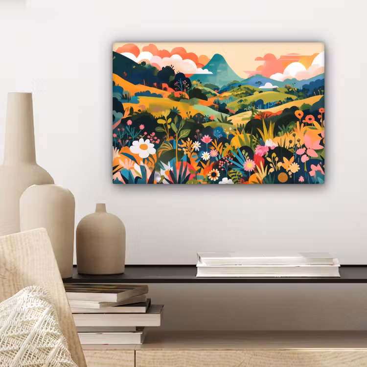 Canvas schilderij - Zonlicht - Heuvels - Wolkenlucht — 5