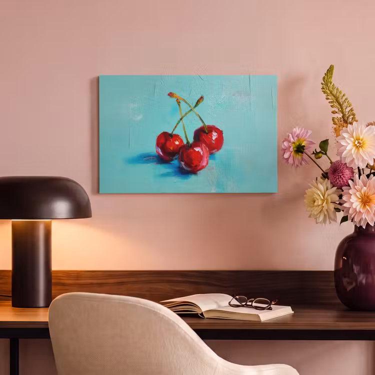 Canvas schilderij - Kersen - Rood - Drie - Geverfd — 4