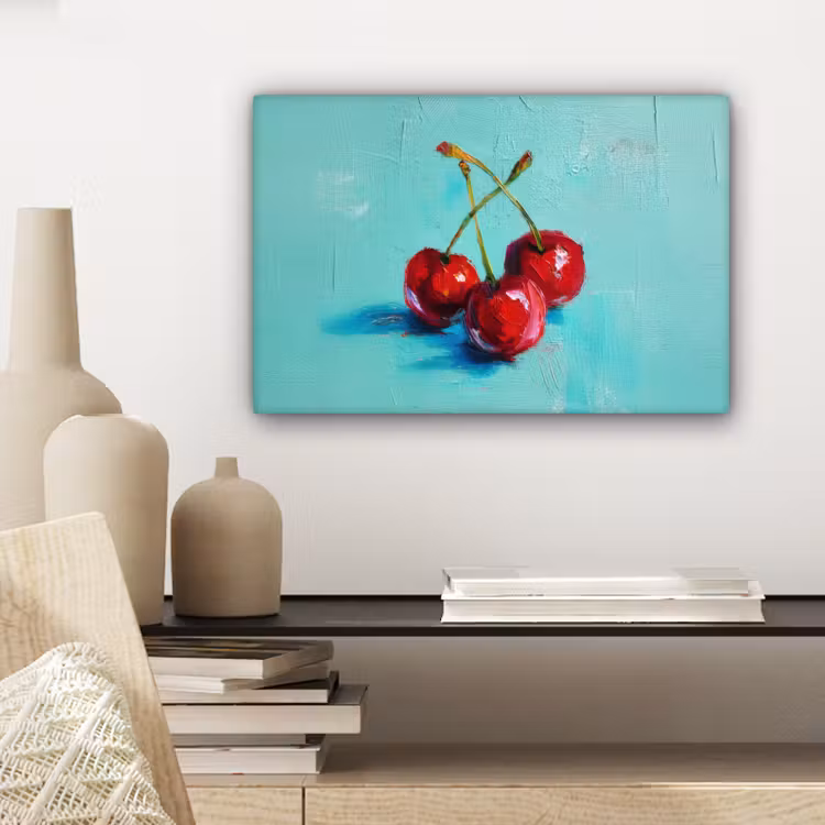 Canvas schilderij - Kersen - Rood - Drie - Geverfd — 5