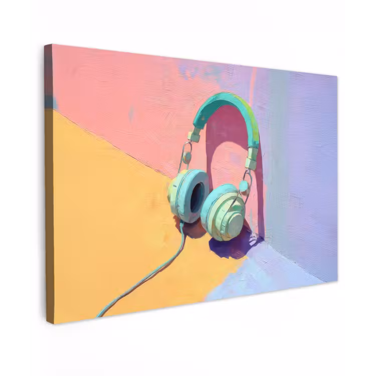 Canvas schilderij - Koptelefoon - Mintgroen - Draad — 1