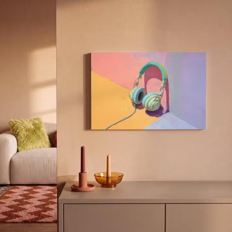 Canvas schilderij - Koptelefoon - Mintgroen - Draad — 2