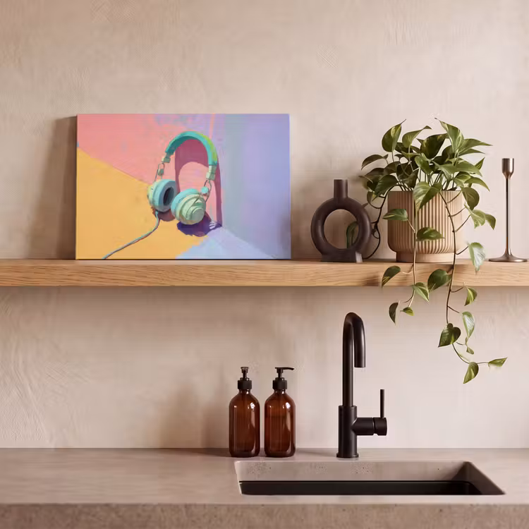 Canvas schilderij - Koptelefoon - Mintgroen - Draad — 3