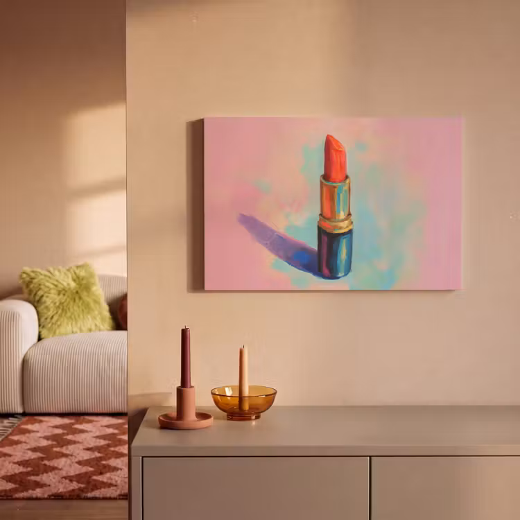 Canvas schilderij - Lippenstift - Rood - Penseelstreken — 2