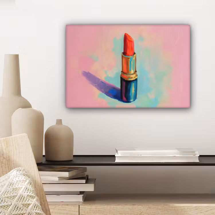 Canvas schilderij - Lippenstift - Rood - Penseelstreken — 5