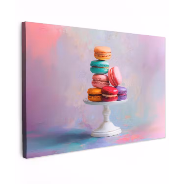 Canvas schilderij - Macarons - Schaal - Pastel - Kleurrijk — 1