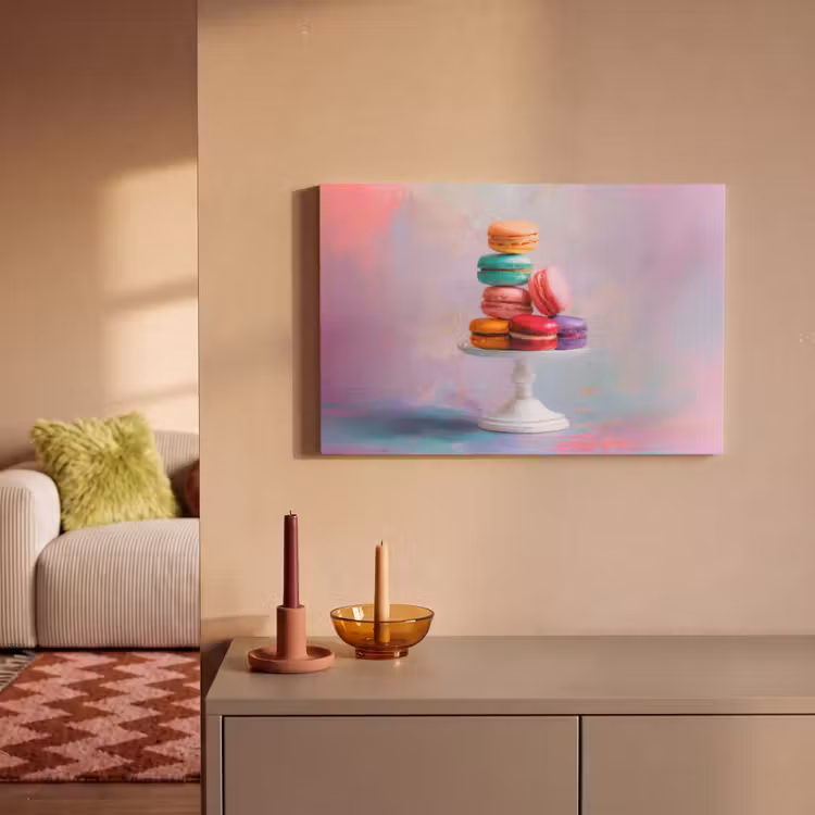 Canvas schilderij - Macarons - Schaal - Pastel - Kleurrijk — 2