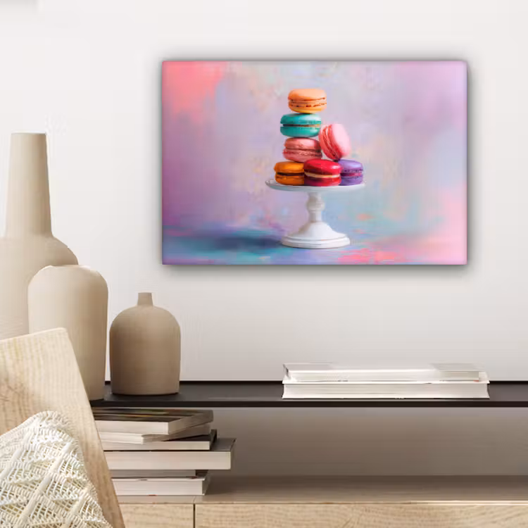 Canvas schilderij - Macarons - Schaal - Pastel - Kleurrijk — 5