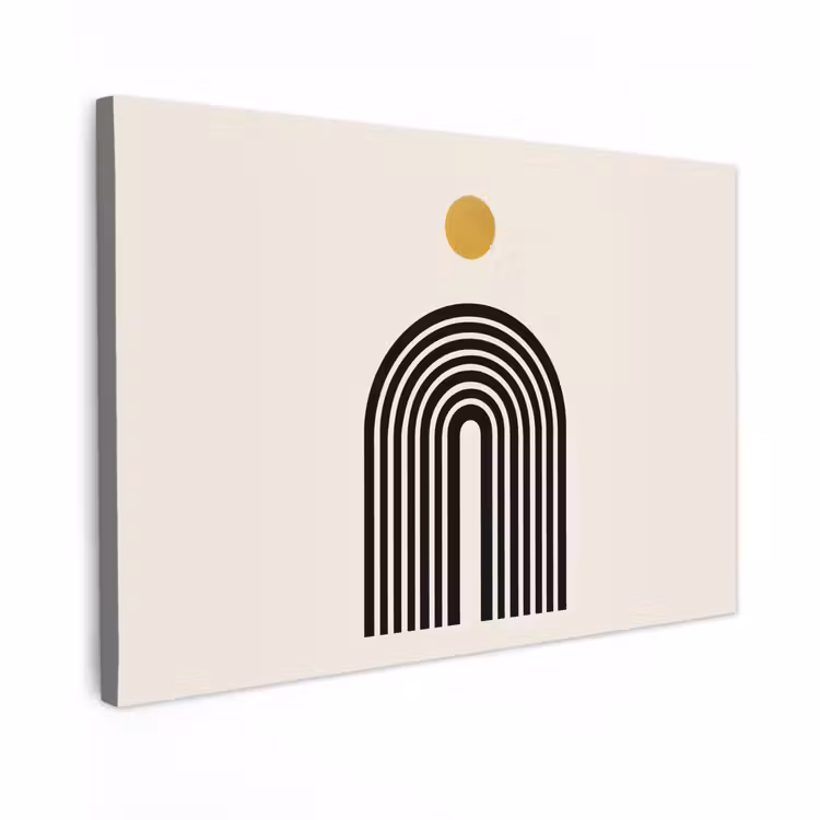 Canvas schilderij - Minimalistisch - Zwarte boog - Gouden cirkel — 1