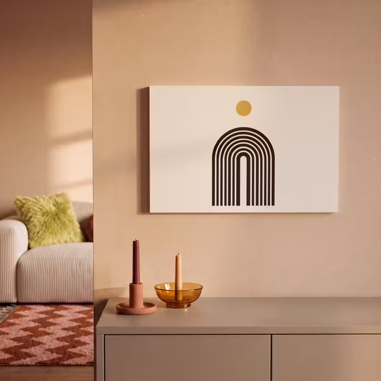 Canvas schilderij - Minimalistisch - Zwarte boog - Gouden cirkel — 2