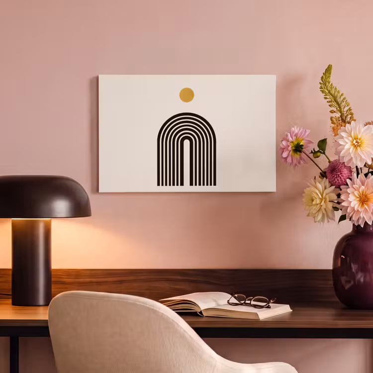 Canvas schilderij - Minimalistisch - Zwarte boog - Gouden cirkel — 4