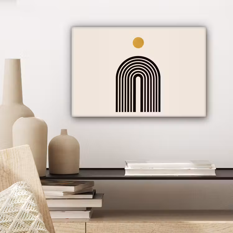 Canvas schilderij - Minimalistisch - Zwarte boog - Gouden cirkel — 5