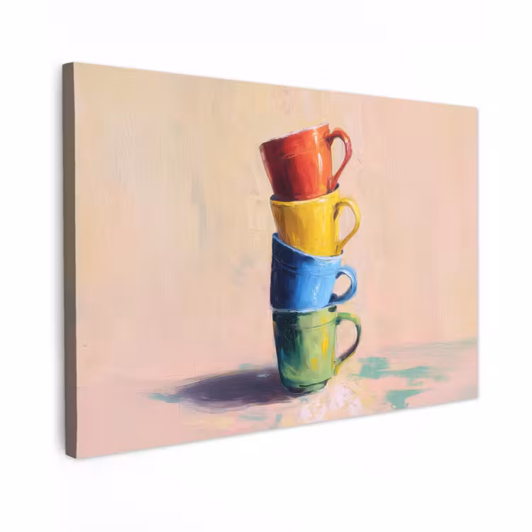 Canvas schilderij - Mokken - Gestapeld - Keramiek - Kleurrijk — 1
