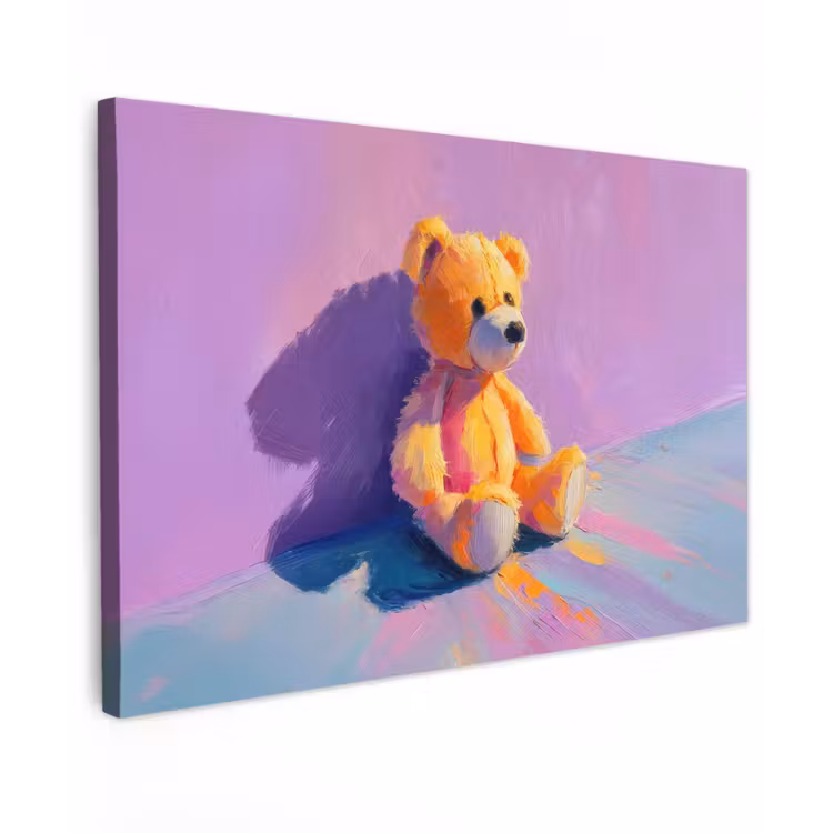 Canvas schilderij - Teddybeer - Schaduw - Penseelstreken - Paars — 1