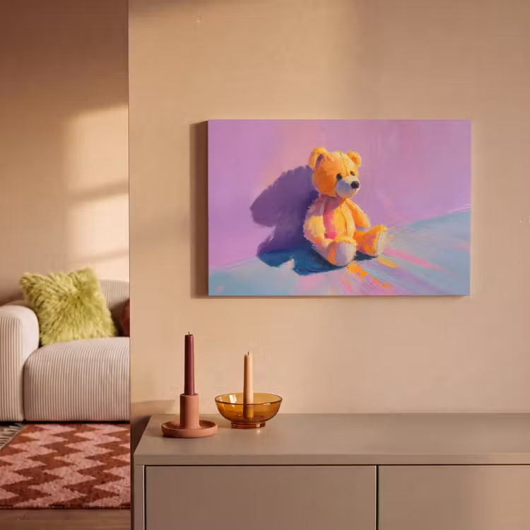 Canvas schilderij - Teddybeer - Schaduw - Penseelstreken - Paars — 2