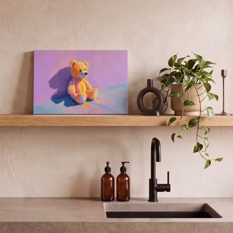 Canvas schilderij - Teddybeer - Schaduw - Penseelstreken - Paars — 3