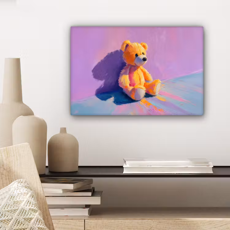 Canvas schilderij - Teddybeer - Schaduw - Penseelstreken - Paars — 5