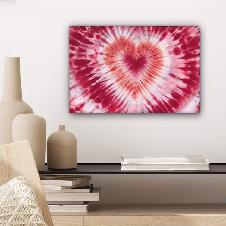 Canvas schilderij - Hartvorm - Roze - Tie dye — 5
