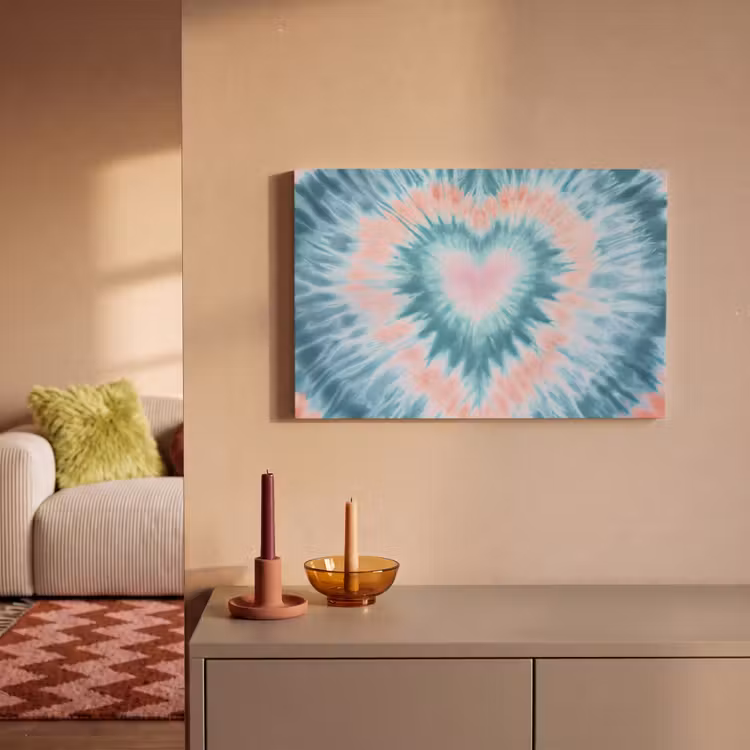 Canvas schilderij - Hartvormig - Tie dye - Pasteltinten - Lichtgroen — 2