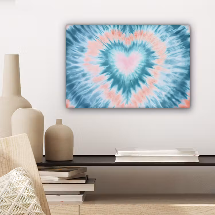 Canvas schilderij - Hartvormig - Tie dye - Pasteltinten - Lichtgroen — 5