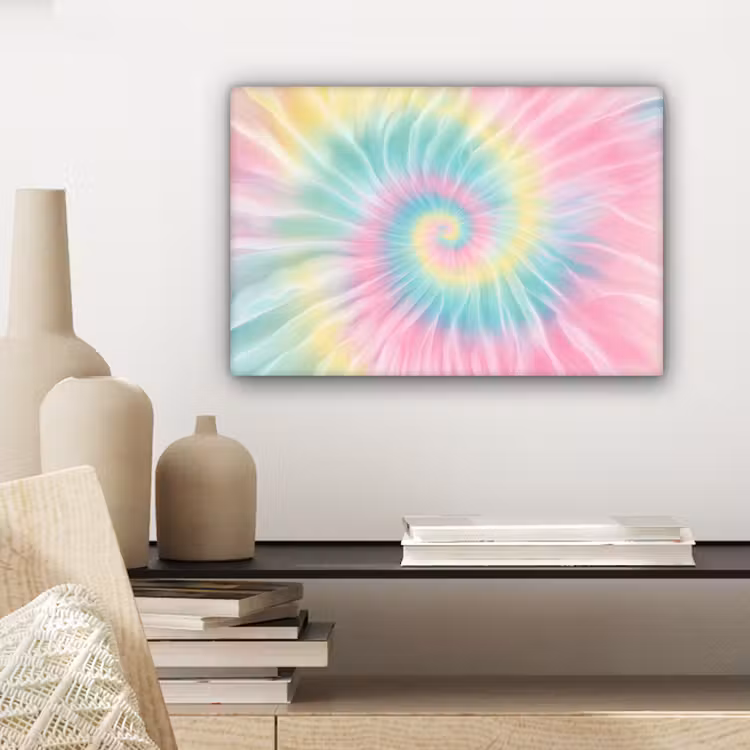 Canvas schilderij - Pasteltinten - Tie dye - Roze — 5