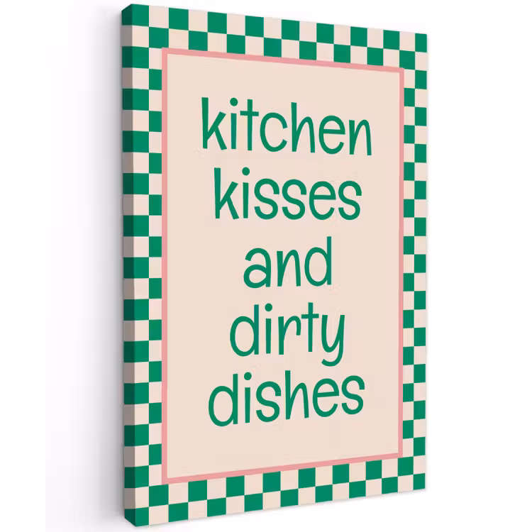 Canvas schilderij - Quote - Groen - Geblokt - Keuken — 1