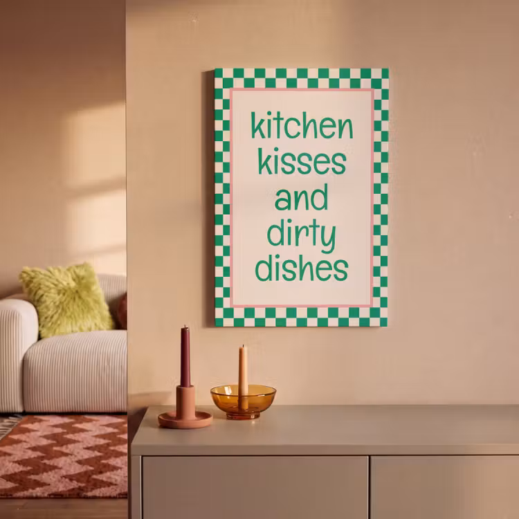 Canvas schilderij - Quote - Groen - Geblokt - Keuken — 2