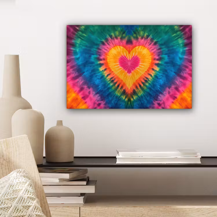 Canvas schilderij - Hart - Tie Dye - Kleurrijk — 5