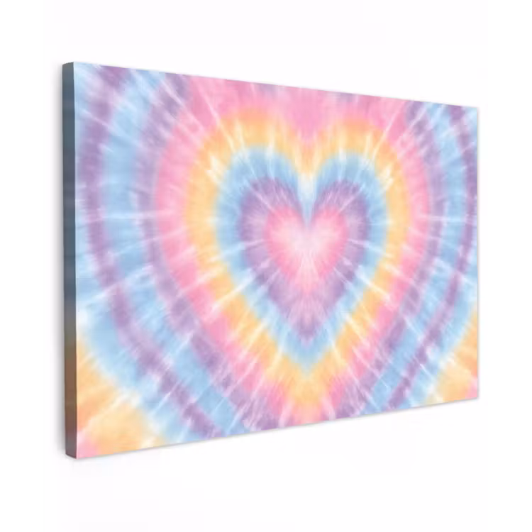 Canvas schilderij - Hartvorm - Pastelkleuren - Tie Dye — 1