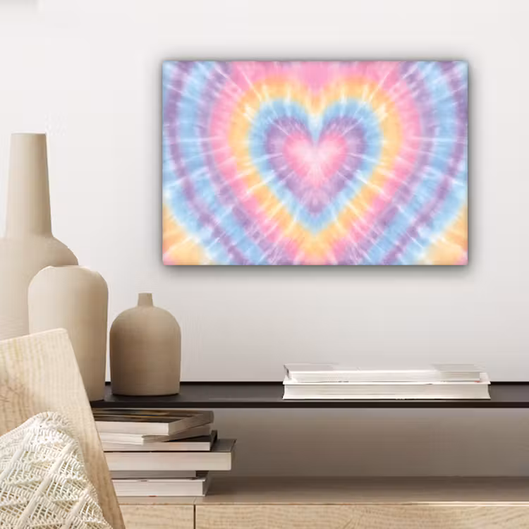 Canvas schilderij - Hartvorm - Pastelkleuren - Tie Dye — 5