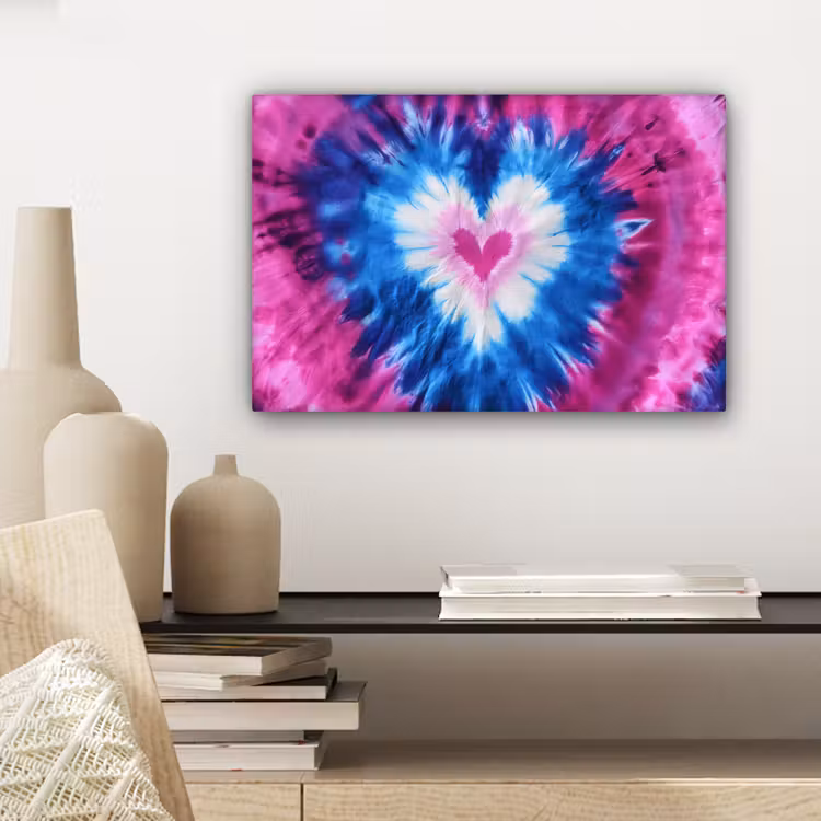 Canvas schilderij - Hartvormig - Tie dye - Paars — 5