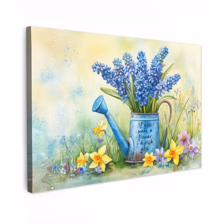 Canvas schilderij - Lavendelbloemen - Quote - Gieter — 1