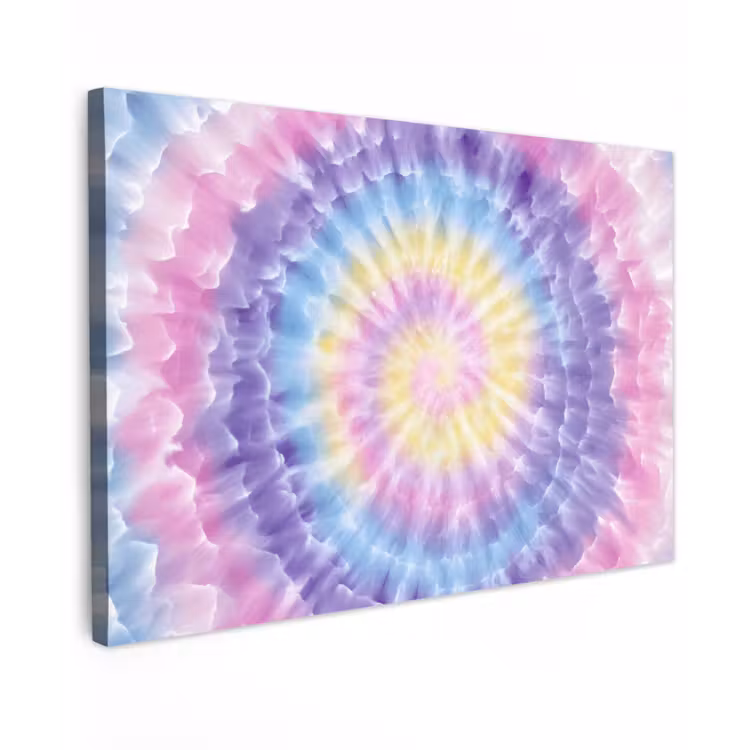 Canvas schilderij - Spiraal - Tie dye - Pasteltinten — 1