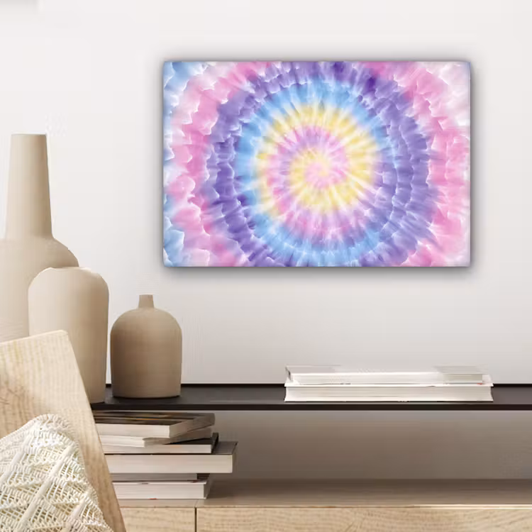 Canvas schilderij - Spiraal - Tie dye - Pasteltinten — 5