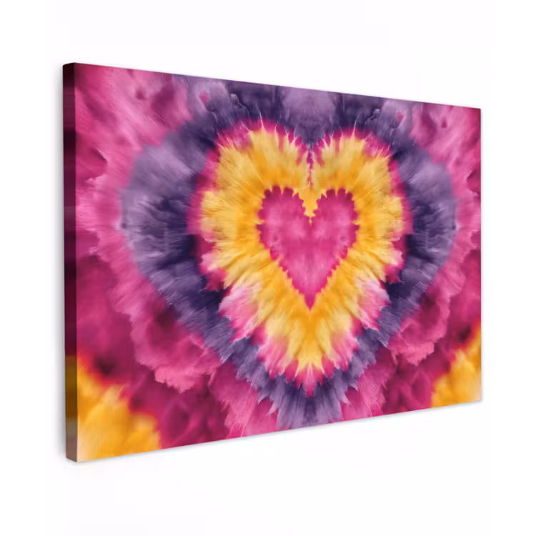 Canvas schilderij - Tie dye - Hartvorm - Vlammen - Oranje — 1