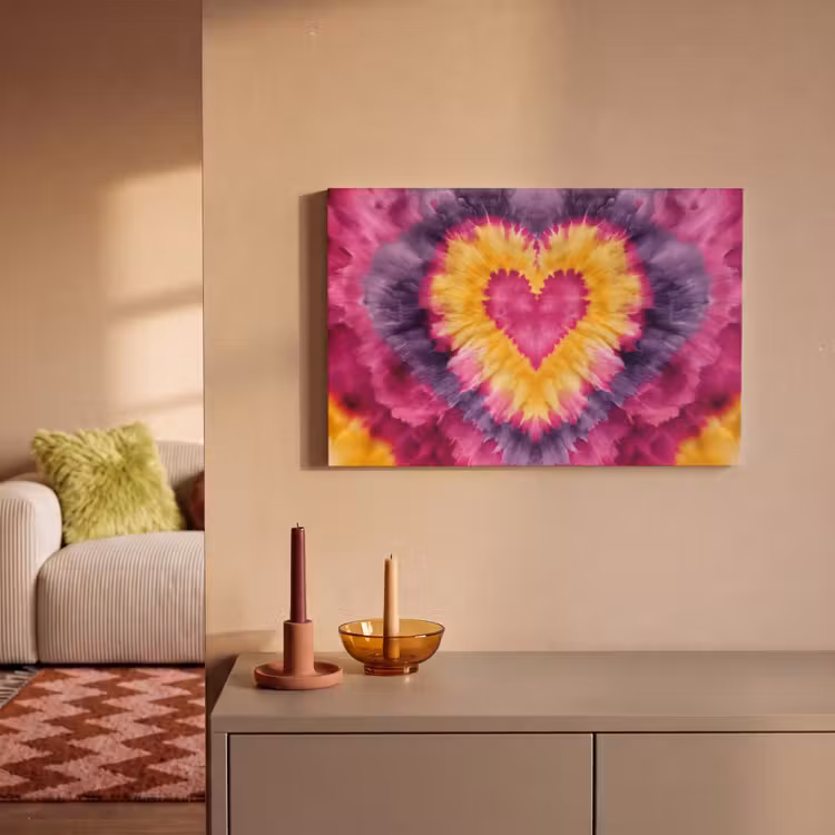Canvas schilderij - Tie dye - Hartvorm - Vlammen - Oranje — 2