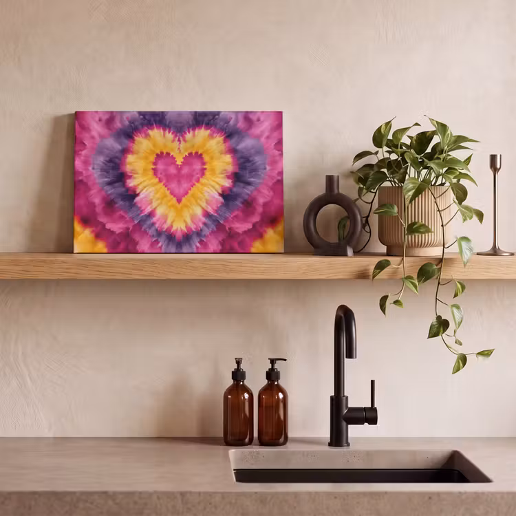 Canvas schilderij - Tie dye - Hartvorm - Vlammen - Oranje — 3