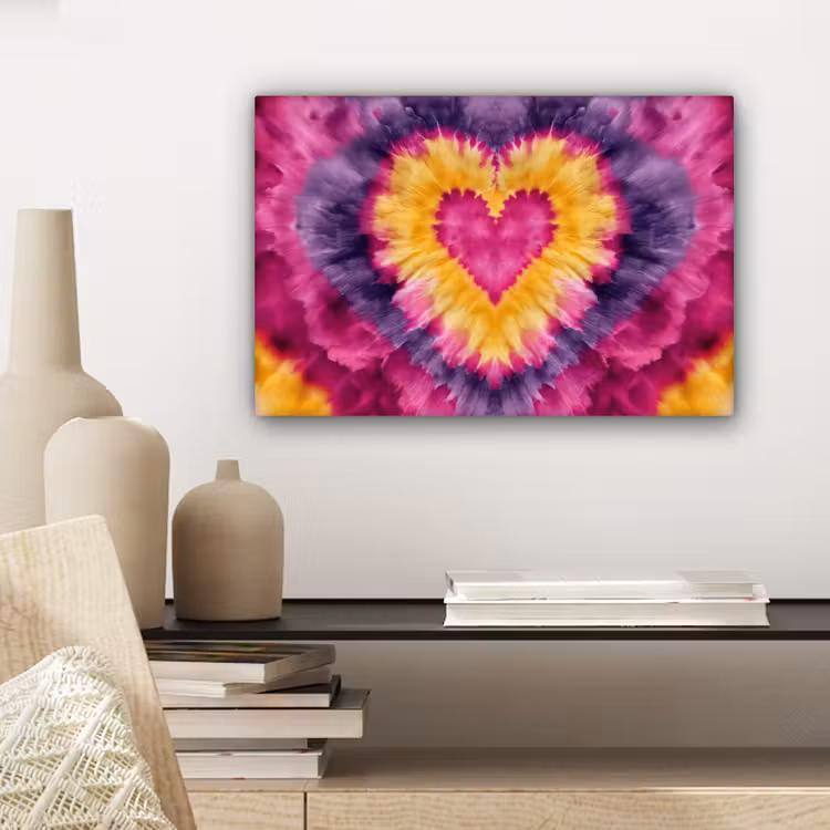 Canvas schilderij - Tie dye - Hartvorm - Vlammen - Oranje — 5