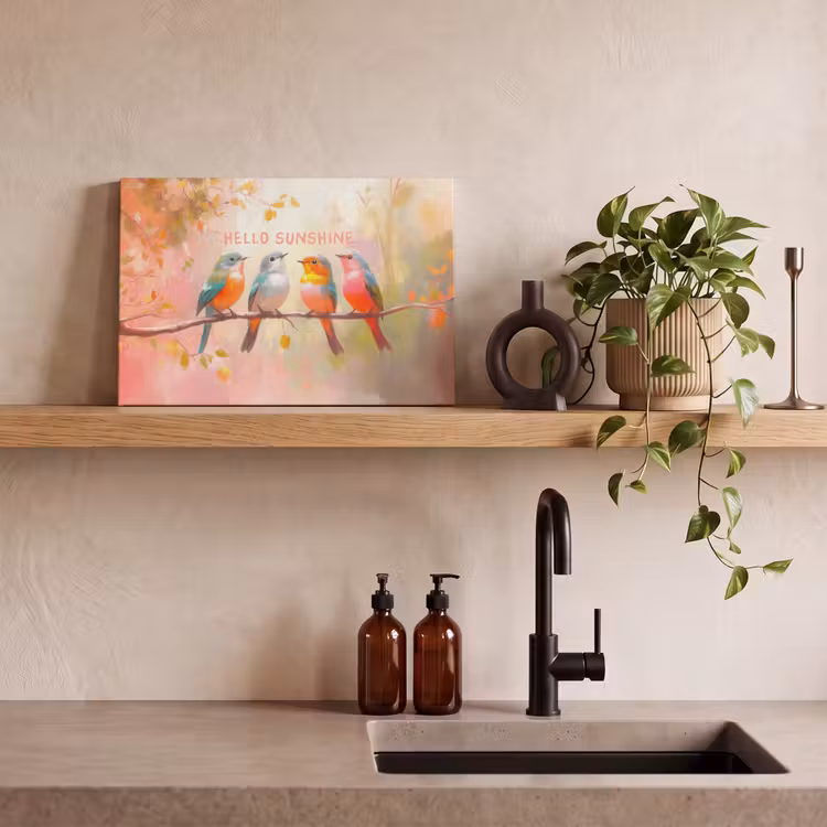 Canvas schilderij - Vogels - Tak - Quote - Roze — 3