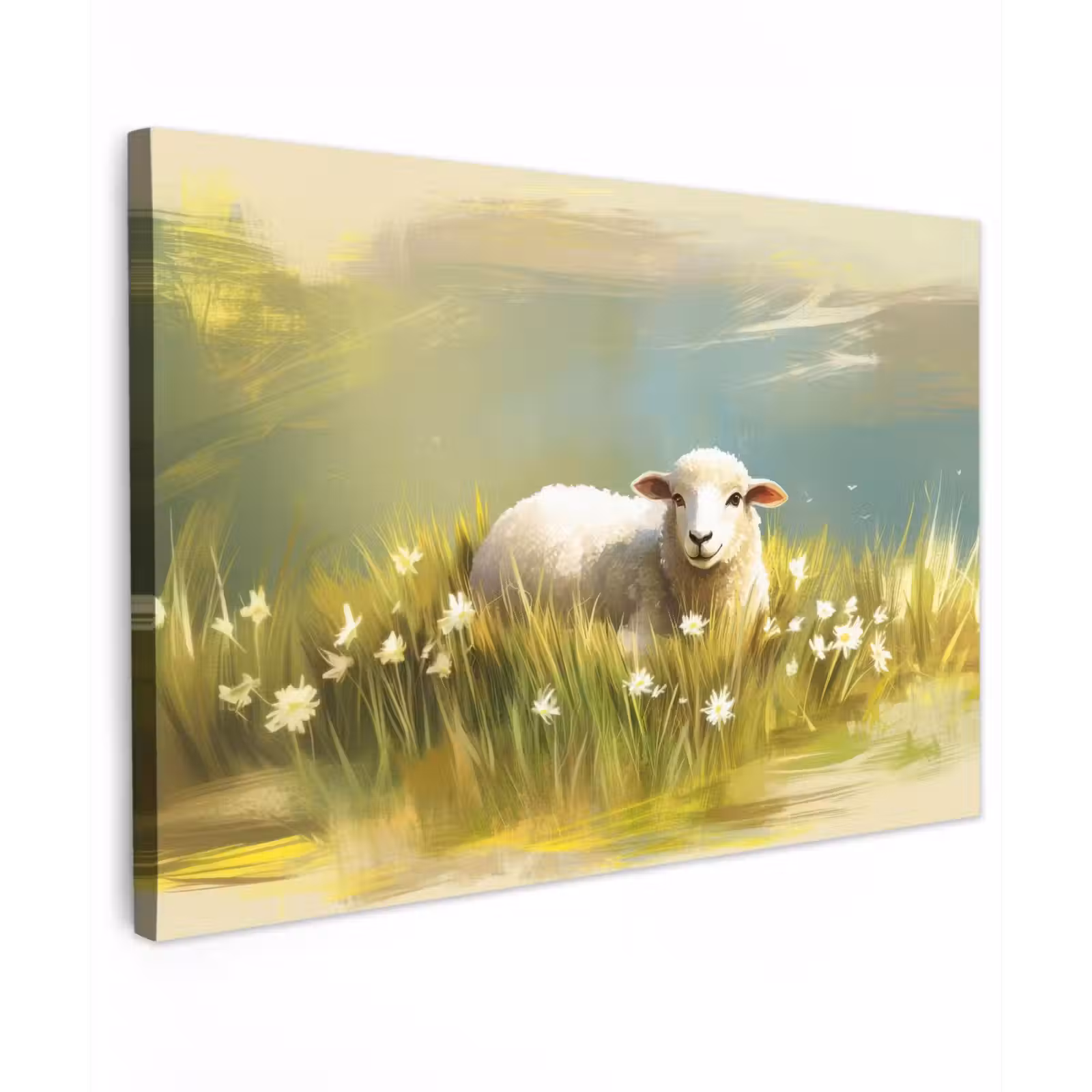 Canvas schilderij - Schaap - Weide - Groen — 1